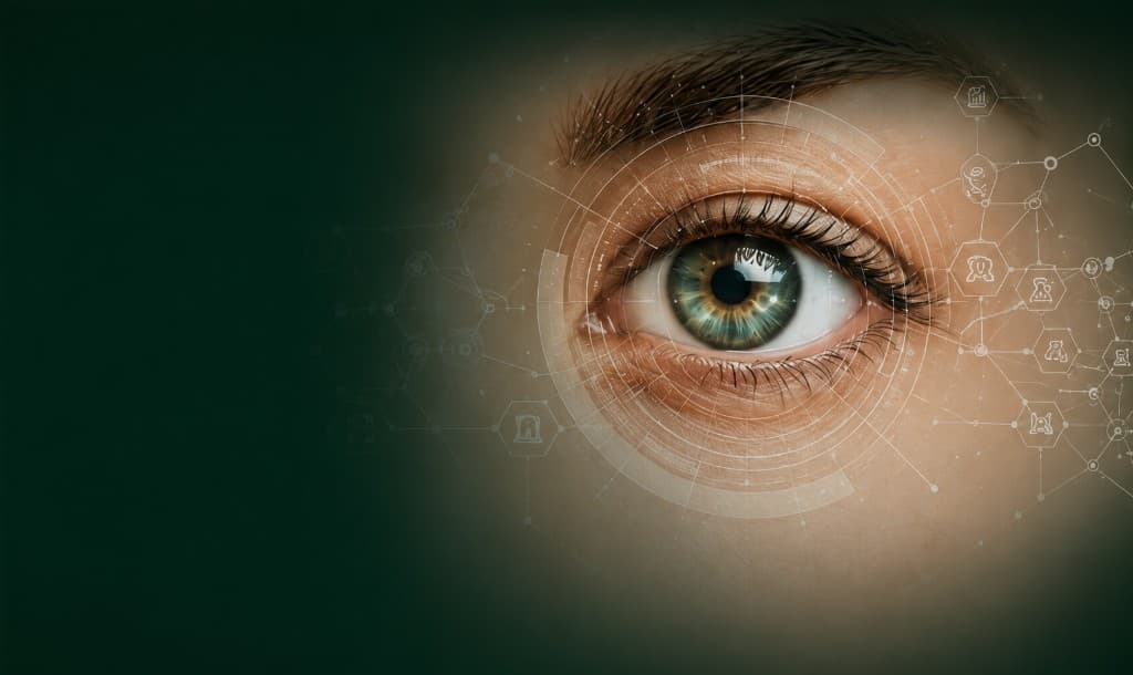 Close-up of an eye with medical technology overlay